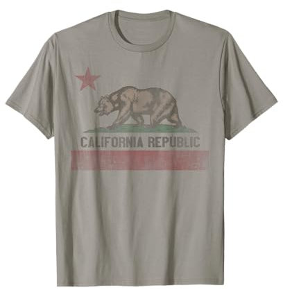Trendy Apparel California Republic Bear Flag Vintage T-Shirt, Herren, Erwachsene Männer, Klassik-Fans, Unisex, Halbarm, T-Shirt, White, S