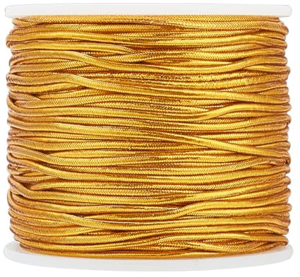 PandaHall Elite 1 Rolle 50 m/Rolle 2mm Runde Elastische Stretch String Cord für Armband Necklace DIY Schmuckherstellung, Goldrute