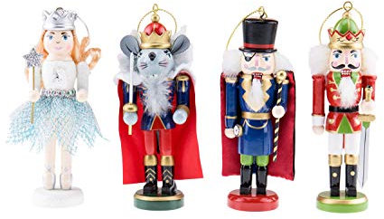 Clever Creations - Anhänger Nussknacker-Figuren nach Tschaikowski - Mäusekönig, Herr Droßelmeier, Zuckerfee und Nussknackerprinz - Festliche Weihnachtsdeko - Holz - 12,7 x 2,5 x 12,7 cm
