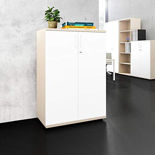 Profi Aktenschrank abschließbar 3OH Weiß-Ahorn Schrank Büroschrank Flügeltürenschrank