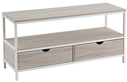 LOLAhome Mueble TV nórdico de Acero y Madera MDF en Blanco y Natural de 2 cajones, de 120x39x57 cm