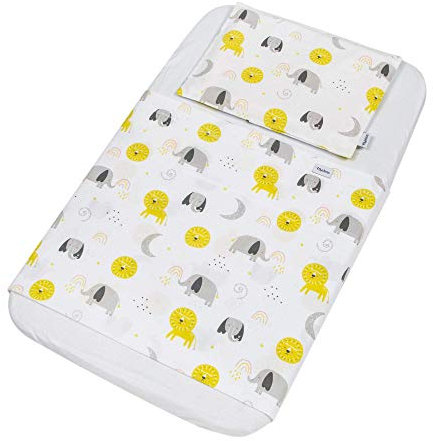 FlyIdeas Spannbettlaken für Kinderwagen 75x35 cm, 3 STK. - Mit Oberer Laken und Kissenbezüge für Kinderwagenmatratze Stubenwagen Moseskörbe Baby, 100% Baumwolle