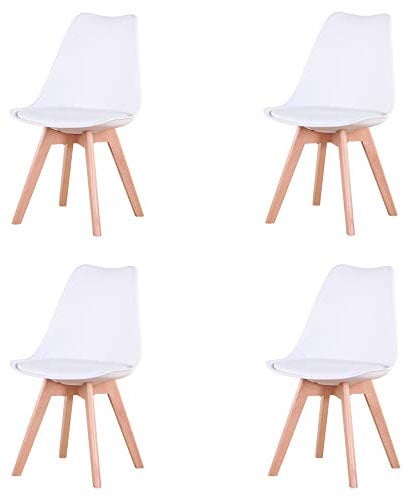 EGOONM Esszimmerstühle 4er Set, Küchenstühle mit Massivholz Buche Bein, Retro Design Polsterstuhl Küchenstuhl Holz (Weiß)