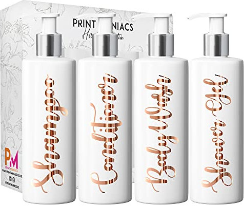 Print Maniacs White Mrs Hinch Inspired Personalised 500ml Pump Bottles Bathroom Lotion Kitchen Set Shampoo Conditioner (Shower Gel Set) (Copper)