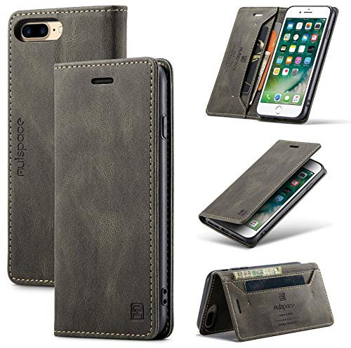 TOHULLE for iPhone 6 Plus 6S Plus iPhone 7 Plus iPhone 8 Plus Case, Vintage Flip PU Leather Wallet Case RFID Blocking Card Holder Kickstand Built-in Magnetic Closure Phone Case - Coffee Brown