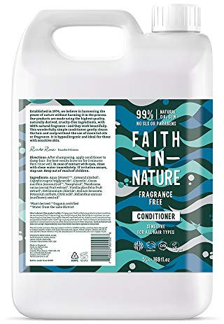 Faith In Nature Natural Fragrance Free Conditioner, Sensitive, Vegan & Cruelty Free, No SLS or Parabens, For All Hair Type, 5L Refill Pack