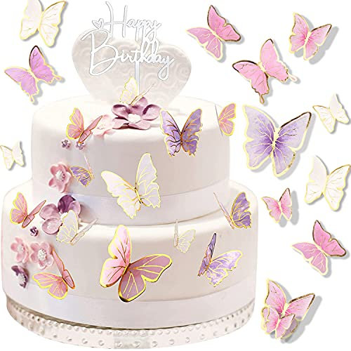 Butterfly Cake Toppers Birthday Decoration Kit,3D Rose Gold Glitter Butterfly Cupcake Toppers for Birthday Party Baby Shower Wedding Party Decoration 30pcs (Butterfly)