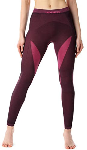 Ladeheid Damen Winter Funktionsunterwäsche Thermounterwäsche Skiunterwäsche Lange Unterhose Thermoaktiv LAGI005 (Schwarz/Rosa, L)