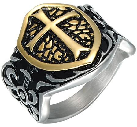 Herren Großer Fingerring Größe 13 14 15 Tempelritter Kreuz Schild Titanstahl 316L Seelenschutz Armee Ruhm Ringe Schmuck Geschenk
