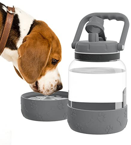 Asobu - The Barkley Dog Bowl – Botella de Tritan | antigoteo de 1 litro con comedero Gris | Ideal para Senderismo, Deportes, Fitness y Paseos