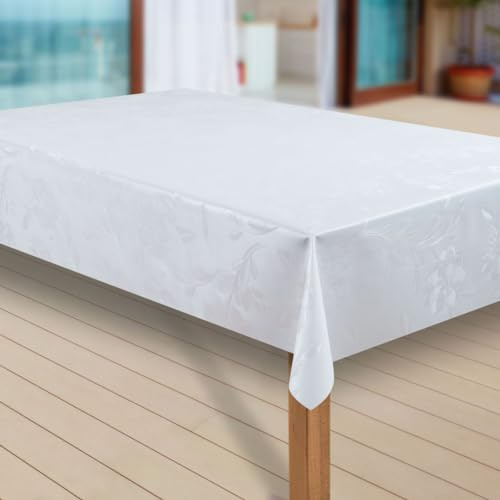 laro Wachstuch-Tischdecke Abwaschbar Garten-Tischdecke Wachstischdecke PVC Plastik-Tischdecken Eckig Meterware Wasserabweisend Abwischbar GAE, Muster:Dhalia Weiss, Größe:110x220