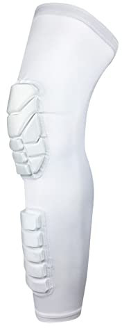 TianWlio Ginocchia imbottita a compressione, protezione coscia, equipaggiamento di protezione sportivo, supporto per calcio, basket, pallavolo, sport di sicurezza (bianco, M)