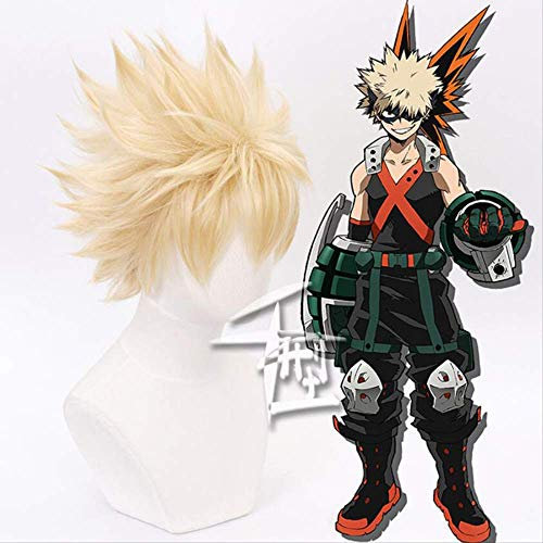 ydound Anime Coser Perücke Cosplay Perücke My Hero Gym Bakugou Katsuki Bakugo Bakugo No Hero Linen Kurz Blonde Hitzebeständige Perücke