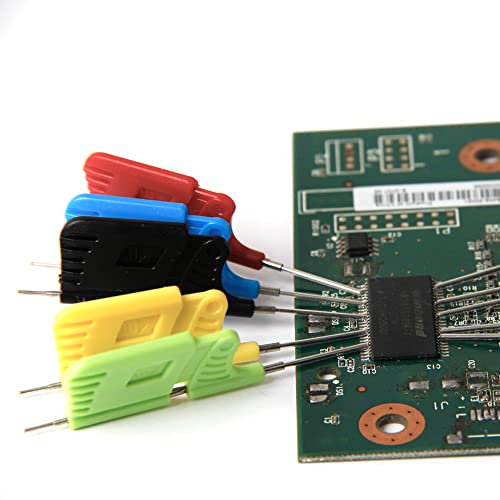 Oniissy SDK08 Multimeter Drahtleitung, elektronischer Mini-Testsonden-Set, Sondengreifer, für PCB für SMD IC (rot, blau, schwarz, gelb, grün), 10 Stück
