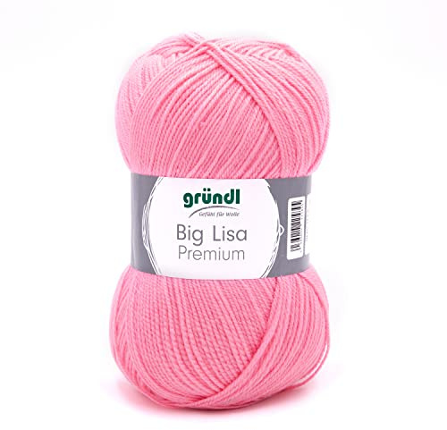 Gründl Big Lisa Premium Häkelgarn 1 Knäuel 250 g, Rosa | Häkelgarn mit wollartigem Charakter, pflegeleichtes Garn aus 100 % Polyacryl, 250 g / 665 m, Nadelstärke: 3,5 - 4,5