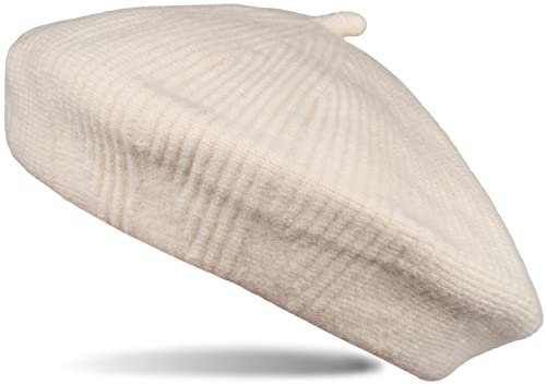 styleBREAKER Damen Feinstrick Baskenmütze mit dezentem Streifen Muster, Winter, Barett, Béret, Franzosen Mütze 04024200, Farbe:Creme