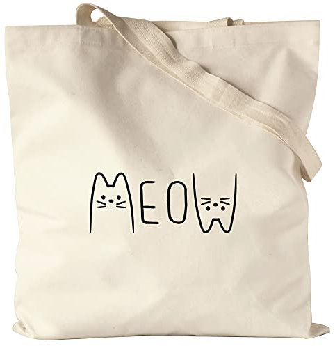 Hey!Print Meow Beutel Katze Cat Geschenkidee Katzenfans Süßes Motiv Mautzi Katzen-Motiv