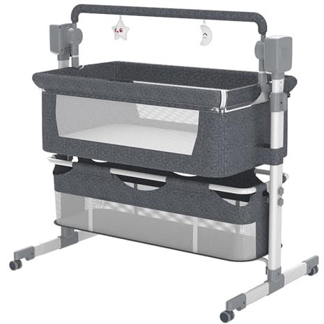 Babybetten Baby Nachttisch Krippe Kleinkind Nachttisch Cot Baby Wiege Einstellbare Baby Bassinet Baby Sleeper Tragbare Baby Schaukel mit Bluetooth Musik 5 schwankende Getriebe Fernbedienung (Gray)