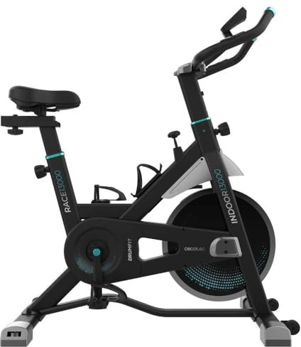 Cecotec Bicicleta Estática Indoor con Volante de Inercia de 13 Kg DrumFit Indoor 13000 Race. Pulsómetro, Pantalla LCD, Soporte Dispositivos, Ruedas, Resistencia por Fricción, Sillín Ajustable