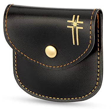NKlaus Rosenkranz Kunstleder Etui schwarz 8x8 cm mit Kreuz motiv Rosenkranzbehälter 14442