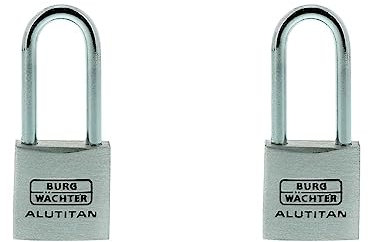 Burg-Wächter Vorhangschloss, Vorhängeschloss mit Schlüssel, Duo Set, 3,7 mm Bügelstärke, massives Aluminiumschloss, Innenwerk rostfrei, Gehärtet, Alutitan Duo 770 HB 20 26 SB (Packung mit 2)