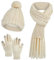 DiaryLook Mütze Schal Winter Handschuhe sets für Damen Strick set Fleece Loop Damen Schals Winterschal Knitted Pom Pom Cap,Beige
