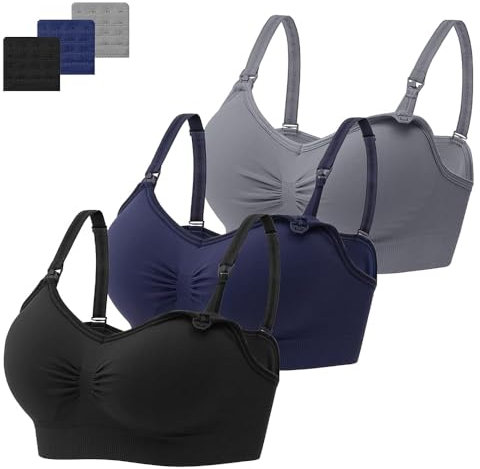HBselect 3 Pcs Schwangerschafts Still BH Nahtloser Still-BH mit zusätzlichen BH-Verlängerungen Stillen und Schlaf Ohne Bügel für Damen Schwarz Dunkelgrau Marineblau L