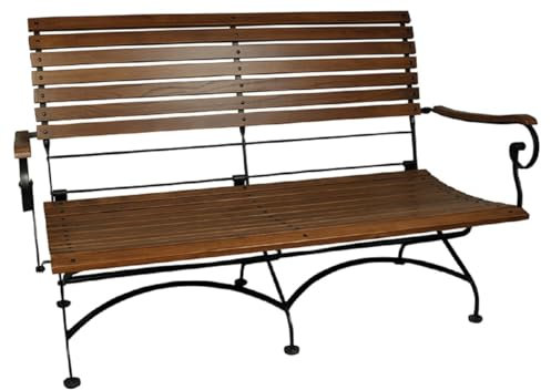 Casa Padrino Jugendstil Gartenbank Dunkelbraun/Schwarz 150 x 62 x H. 96 cm - Klappbare Garten Sitzbank - Holz Eisen Garten Möbel - Barock & Jugendstil Garten Möbel