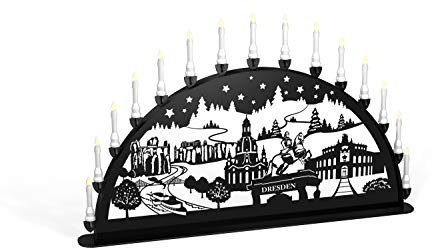 Außenschwibbogen Schwibbogen Lichterbogen 15 flammig/Metall - Motiv: Dresden - Farbe: schwarz (1,2 Meter)
