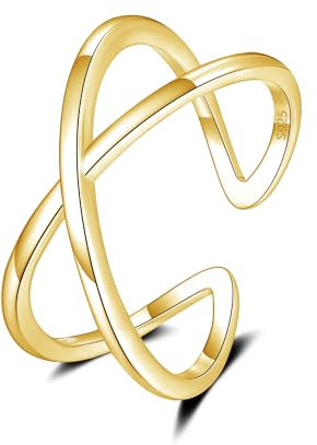 Loutade Silber Damen Ringe, 925 Sterling Silber Offen verstellbar Ringe, Silberringe Damen 925 in X-Form, Gold Stapelbare Ringe für Frauen, Wasserfest Schlicht Gold Ringe Verstellbar zum Geburtstag