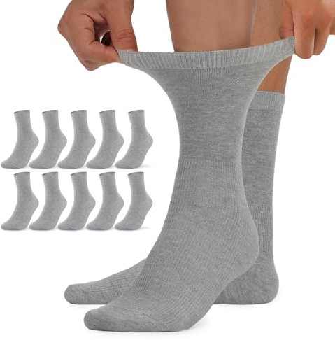TUUHAW 10 Paar Diabetikersocken Herren 43-46 Diabetiker Socken Damen ohne Gummibund Comfort Baumwolle Grau Venenfreundlich Herrensocken Gesundheitssocken ohne Bund
