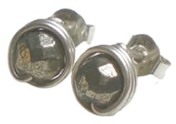 Pyrit Ohrstecker 925 Silber, facettiert, bronze, eingefasste Ohrringe Sterlingsilber (s964)