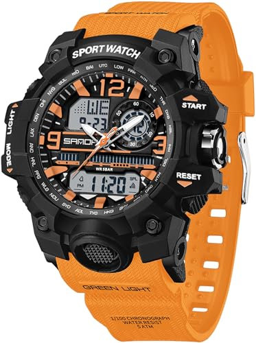 findtime Armbanduhr Damen Digital Sportuhr für Teenager Mädchen, Orange Digitaluhr Analog Display Militär Wasserdicht Uhren