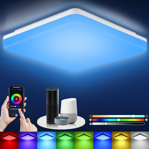 Oraymin 24W Smart LED Deckenlampe, 2400LM RGB Deckenleuchte Alexa, Dimmbar Alexa Deckenlampe via App-Steuerung, Kompatibilität mit Alexa und Google Assistant, für Schlafzimmer, Wohnzimmer, 28×28cm