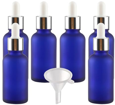LusDoly 6 Stück 30ml Leere Matt Blau Glas Pipettenflasche,Glasflasche mit Silber Pipette, Stichprobe Glaspipette Tropfflasche für Aromatherapie ätherische Öle