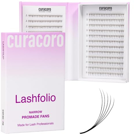 Curacoro LashFolio Narrow Promade Fans 5D-0.07 C Curl 8-11mm | Handmade Volume Eyelashes, Professional Long-Lasting Promade Lash Fans