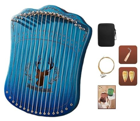 Tragbare Lyra-Harfe 17 Saiten Fingerspiel-Lyr Aus Buchenholz Mit Tasche Und Ersatzsaite Saiteninstrumente Für Anfänger(Blue)
