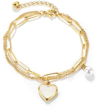 SpetngSake Armband Damen Gold,Verstellbar Armbänder Gold,Bracelet Gold Schmuck Damen,Gold Armband Damen Wasserfest,Charm Goldenes Armbänder Damen,Kette Armkette mit Herz Anhänger,für Frauen Mädchen