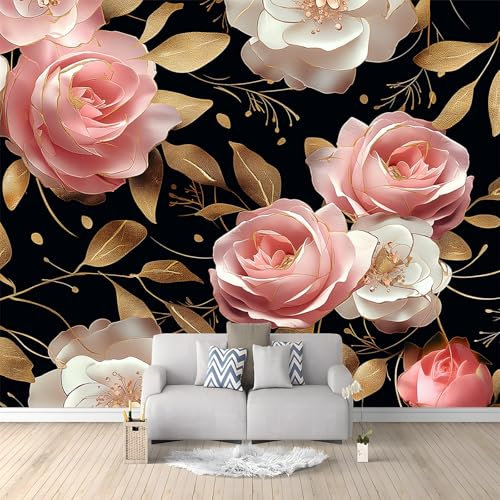Wandbild Tapete Rosa Gold Rosen 350x256 cm Fototapete Vlies Wandtapete Wohnzimmer Kinderzimmer Moderne Wandbilder Wand Dekoration