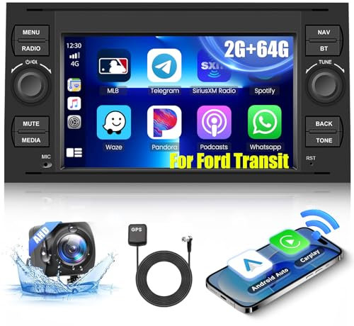 Hikity 2+64G Senza Fili Carplay Autoradio per Ford Focus Fiesta Transit Mondeo S-Max Kuga 7Pollici Android 13 Radio Stereo Auto con Navigatore GPS Android Auto WIFI HI-FI FM RDS Telecamera Posteriore