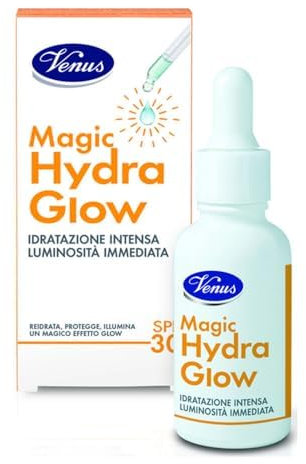 Venus Magic Hydra Glow SPF 30, Siero Illuminante con Acido Ialuronico a 5 Pesi Molecolari, Fornisce Idratazione Profonda e Luminosità Istantanea, Adatto a Tutti i Tipi di Pelle, Flacone 30 ml