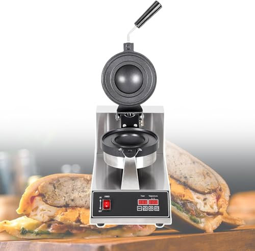HCAUYNN Rotating Baking Tray Ice Cream Burger Maker,Egg Burger Machine，With Led Digital Display Screen, Anti-Stick Coating, Thickened Stainless Steel,220V