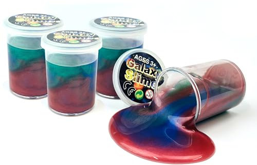 Lizzy 4 x Galaxy Slime Tub (6cm x 4.8cm) Multicolour | Party Favours -Non-Sticky, Slime Toys Mess-Free, Stress Relief, Slime Kits for Girls and Boys-slime Christmas party bag fillers