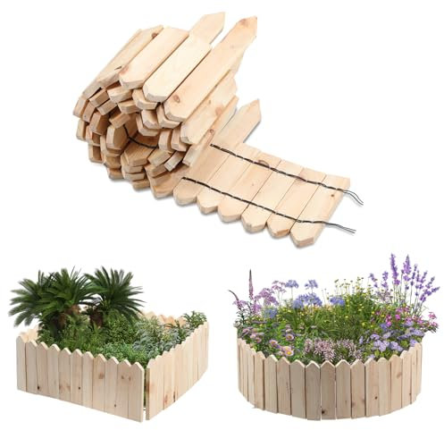 Ollewiellan Beeteinfassung Holz 200×10cm Beetumrandung Rasenkante Holz Flexibler Holzzaun Gartendeko Gartenpalisade für Beeteinfassung, Mähkante Rollborder, Steckzaun Blumenbeet,Natural