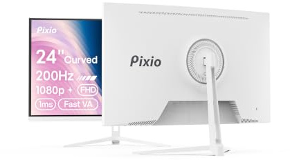 Pixio PXC248 Wave White 24 inch 200Hz Refresh Rate FHD 1080p Resolution 1500R Curve Fast VA Panel 1ms GTG Response Time Adaptive Sync HDR Curved Gaming Monitor
