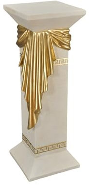 CINAR Griechische Dekosäule mit Goldener Drapierung, Antik Beistelltisch, 100 cm Höhe, 37 cm Breite, Weiß (Weiß-Gold)