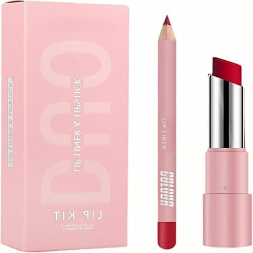 Premium Long Lasting Waterproof Red Lip Liner & Lipstick Set for Women - 2-in-1 Matte Lip Kit with Smudge-Proof Formula, Perfect for Date Night & Parties (Vintage Red)