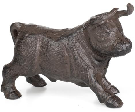 Stier Figur Gusseisen Braun Dekofigur Bulle Skulptur massiv Vintage Eisen Deko Landhausstil rustikal für Regal Tisch Garten Innen Außen 13,5x9,5x7,5 cm 0,7 kg
