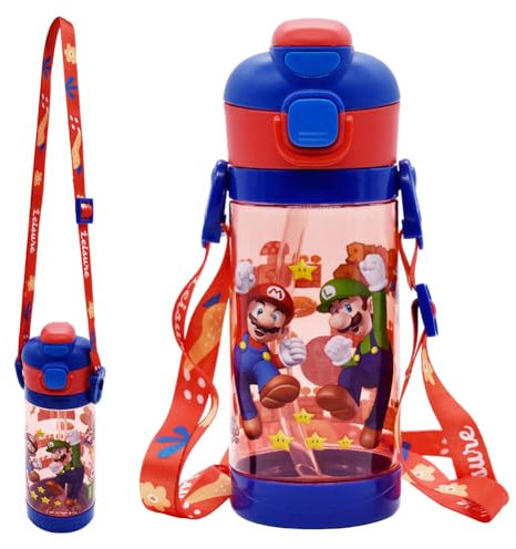 FYDZBSL Mariio Borraccia per Bambini, 500ML Mariio Borraccia con Cannuccia Bottiglia d'Acqua Borracce in Plastica Grande Capacità Riutilizzabilea Bottiglia Borracce Sportiva per Palestra Sport Scuola