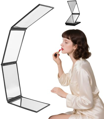 Mornly 360° Spiegel Professionell – 4-Wege Kosmetikspiegel & Reinigungstuch | Schminkspiegel mit 360° Drehfunktion für Make-up, Haarschnitt & Rasur | Premium ABS (Schwarz) – Tragbar & Klappbar